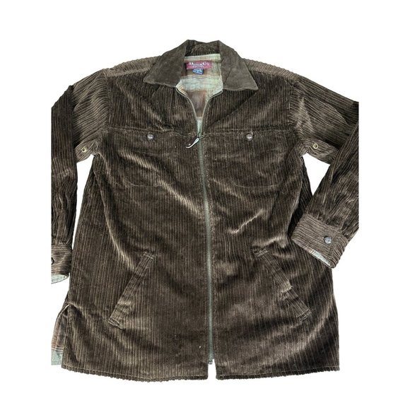 VTG Denim & Co. Womens Corduroy Zip Jacket With Leather Collar Brown Small NEW